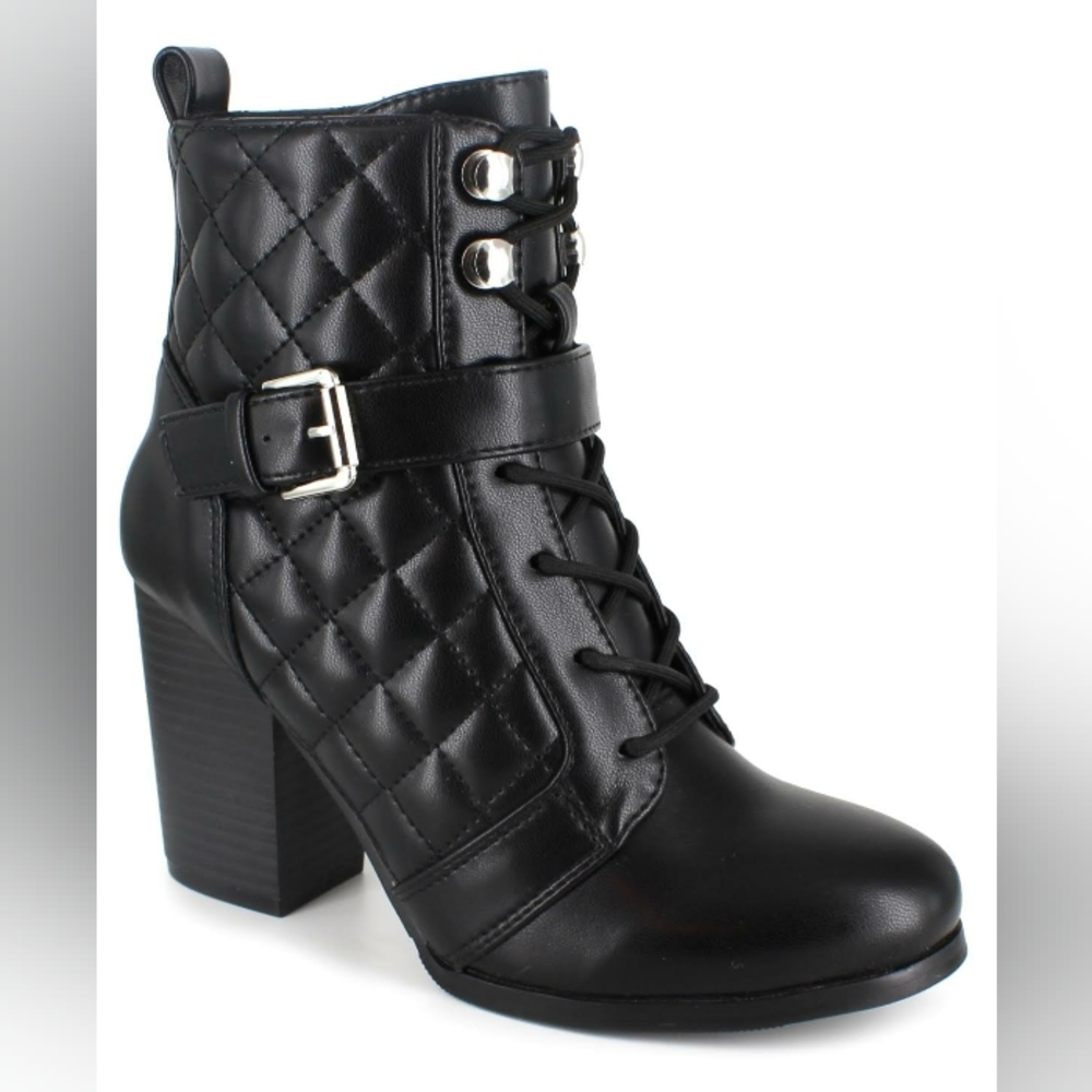 XOXO Muna Black Quilted Bootie Boots Block Heel Women's